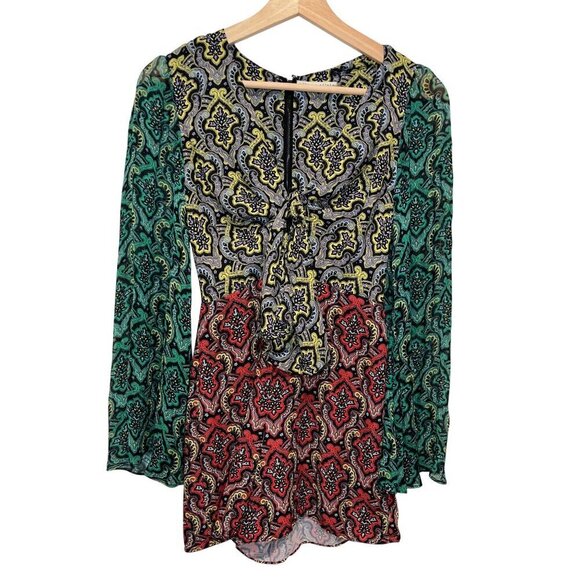 Alice + Olivia • Brylee Tie-Front Bell-Sleeve Romper • SZ 0 • Retail $375 - Picture 4 of 12